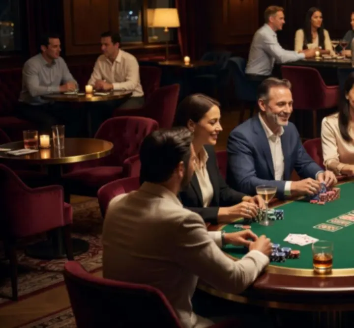 Goście CYH Holding B.V. w strefie baru podczas wieczornych rozgrywek pokerowych