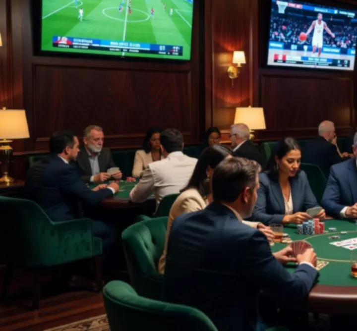Strefa pokerowa w CYH Holding B.V. połączona z ekranami do oglądania sportu